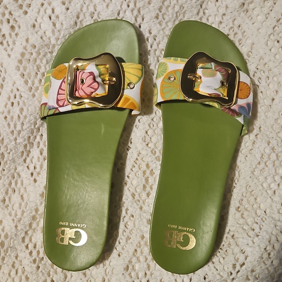 Gianni Bini Shoes - Gianni Bini Olive Slide Sandals with Gold GB Logo